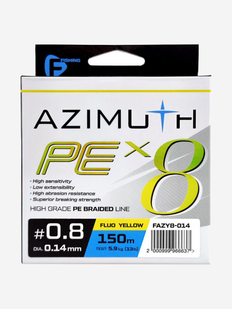 F-FISHING Шнур Azimuth PE X8 150м Fluo Yellow 0,14мм 5,9кг
