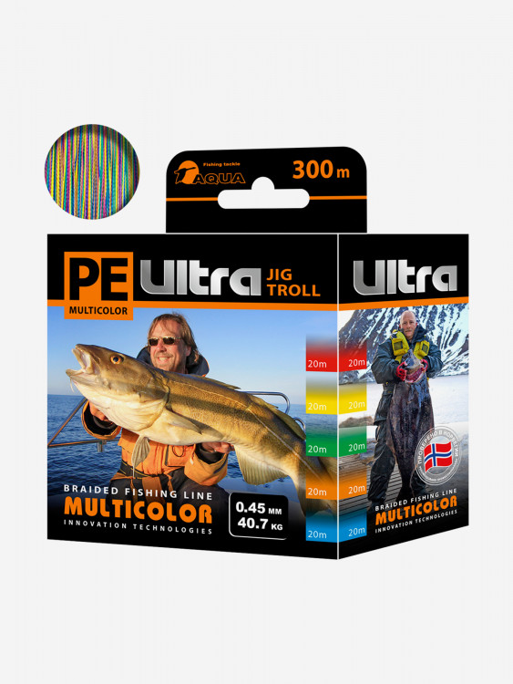 Плетеный шнур для рыбалки AQUA PE ULTRA MULTICOLOR JIG TROLL (20) 0,45mm 300m