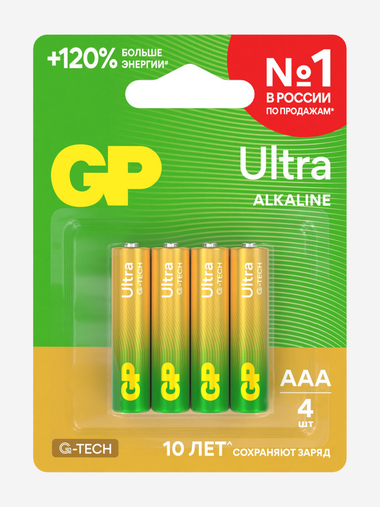 Батарейки щелочные мизинчиковые GP AAA G-tech, 4 шт