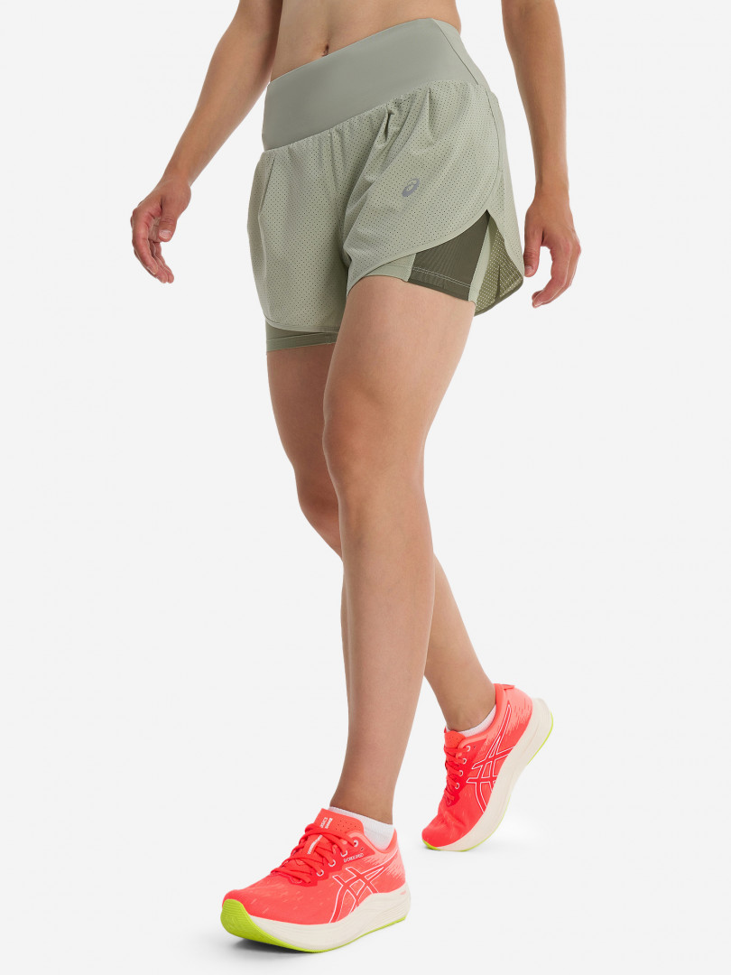 фото Шорты женские asics road 2-n-1 3.5in, зеленый