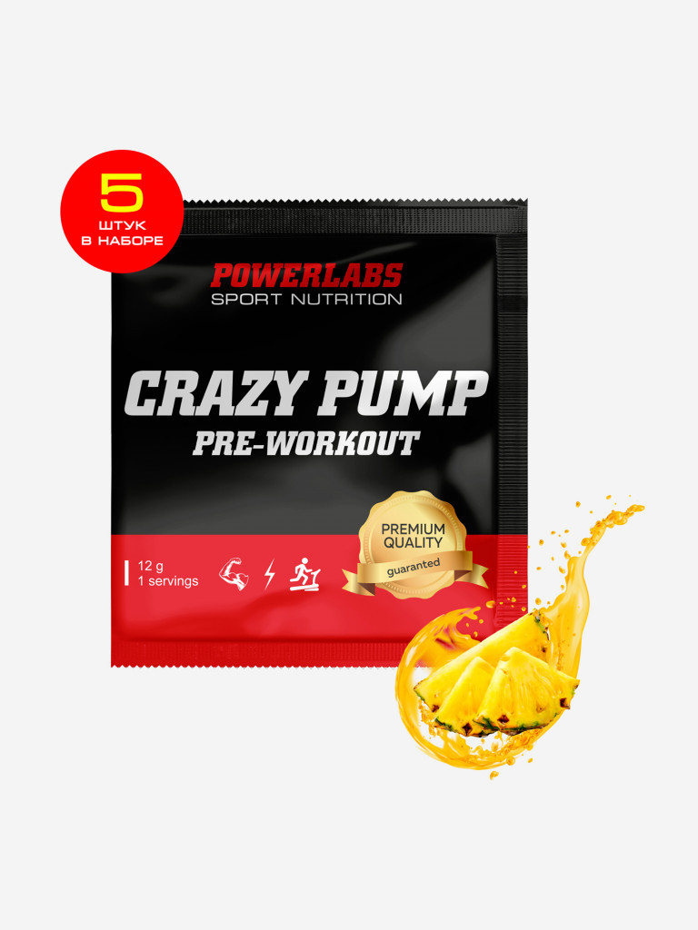 Предтренировочный комплекс Crazy Pump, Powerlabs, 12 г, ананас