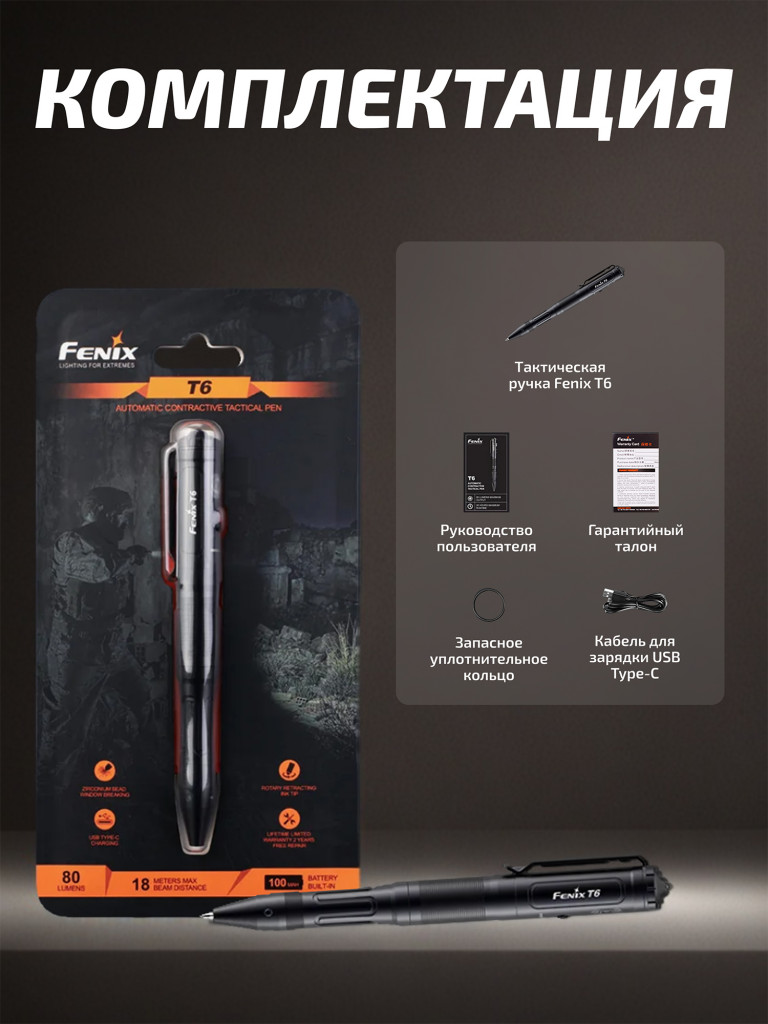 Тактическая ручка Fenix T6 синяя