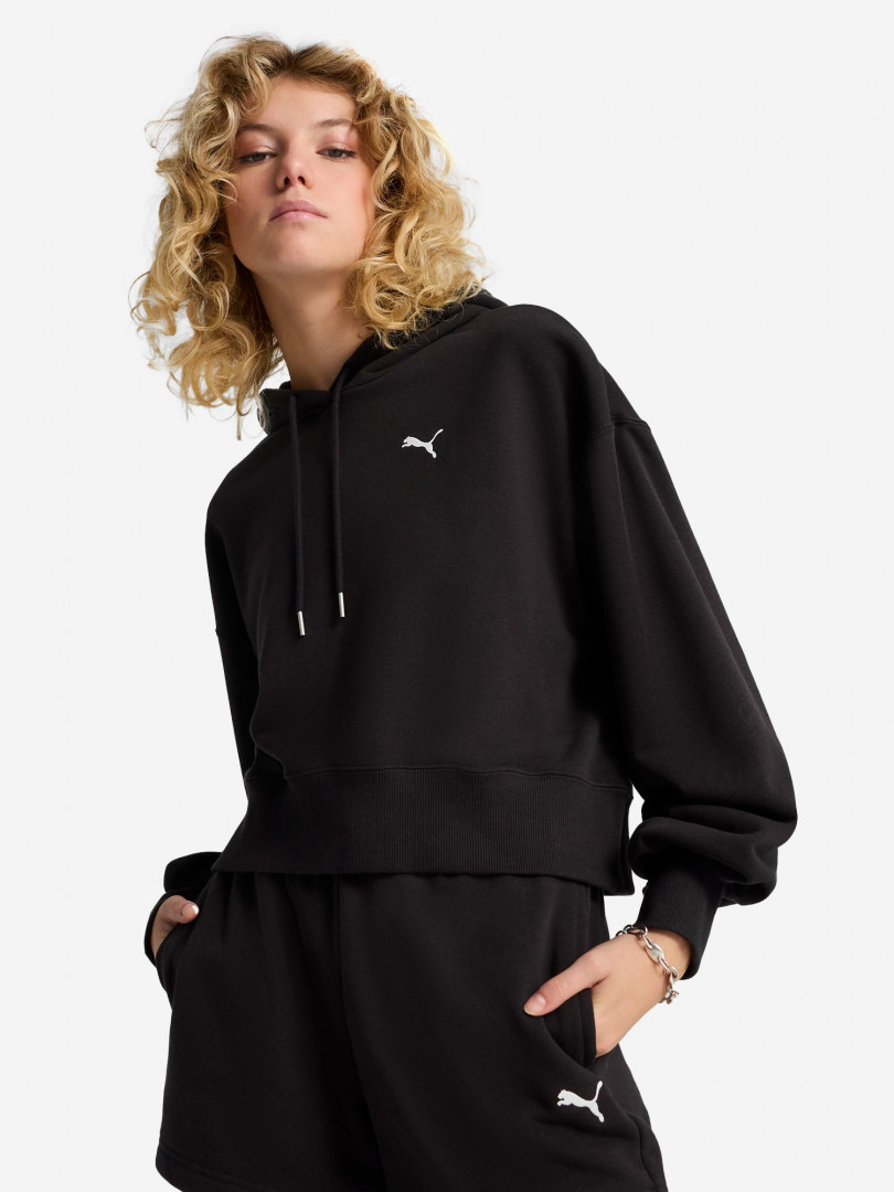 фото Худи женская puma essentials ribbed, черный