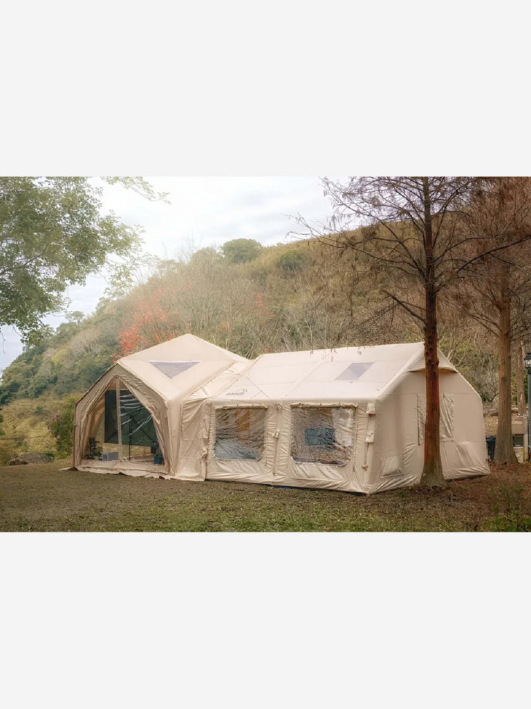 Надувная палатка Coody HUB Beige, 360×360×275 см, 4–6 человек, 4 входа, модульная система