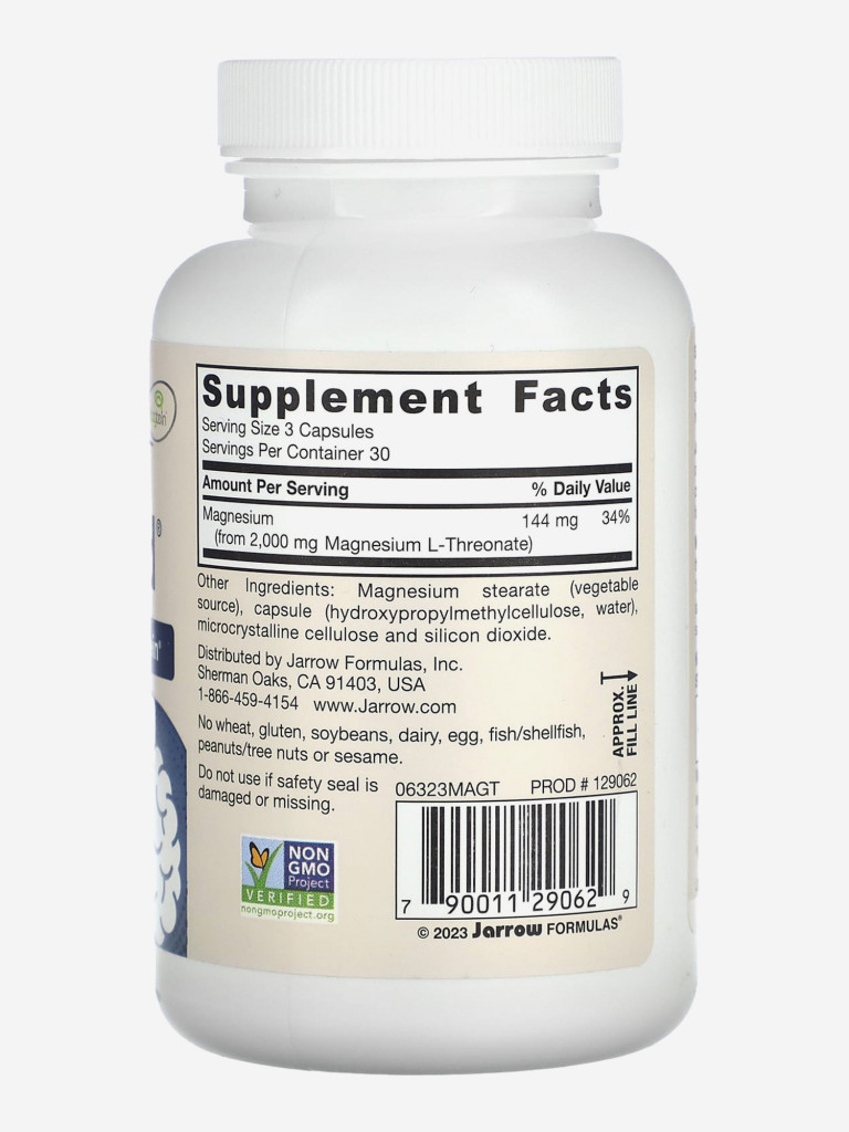 Magtein 2000 L-треонат магния, для улучшения памяти и работы мозга, Jarrow Formulas MagMind 90 veg caps