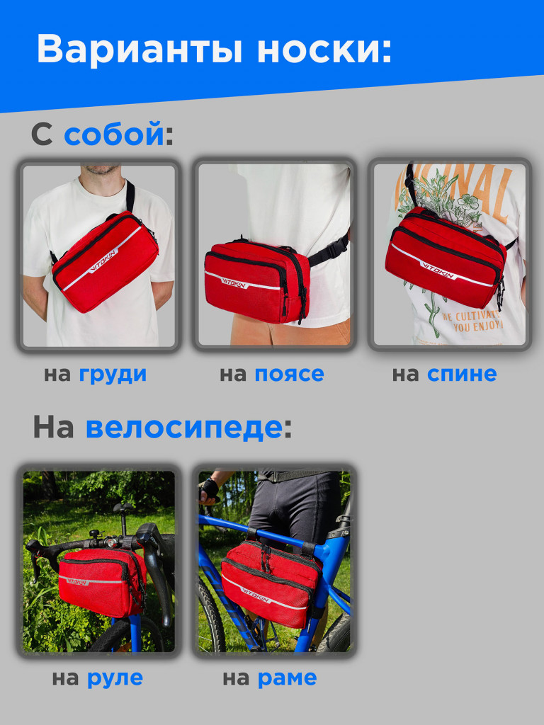 Велосумка на руль спортивная с ремнем для пояса VITOKIN