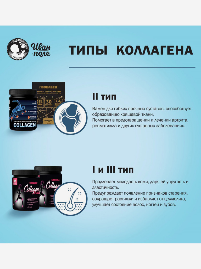 Коллаген говяжий порошок Иван-поле со вкусом Яблока, 2 тип, 250г/ 50 порций