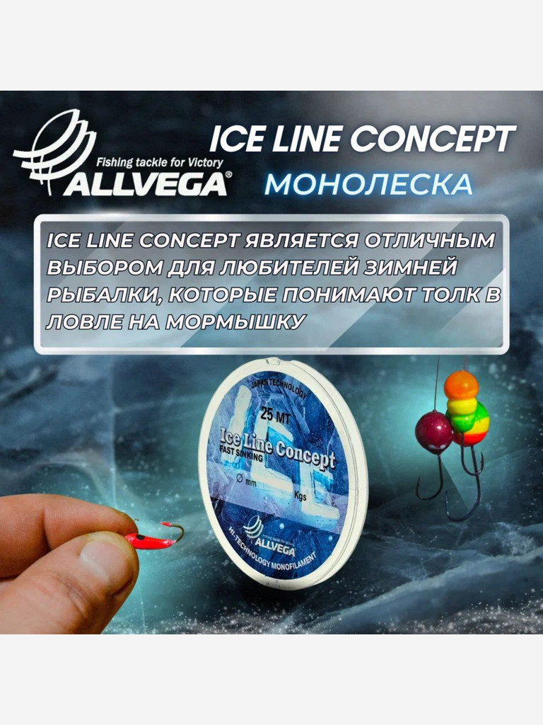 Леска монофильная ALLVEGA "Ice Line Concept" 25м 0,12мм (2,15кг) прозрачная