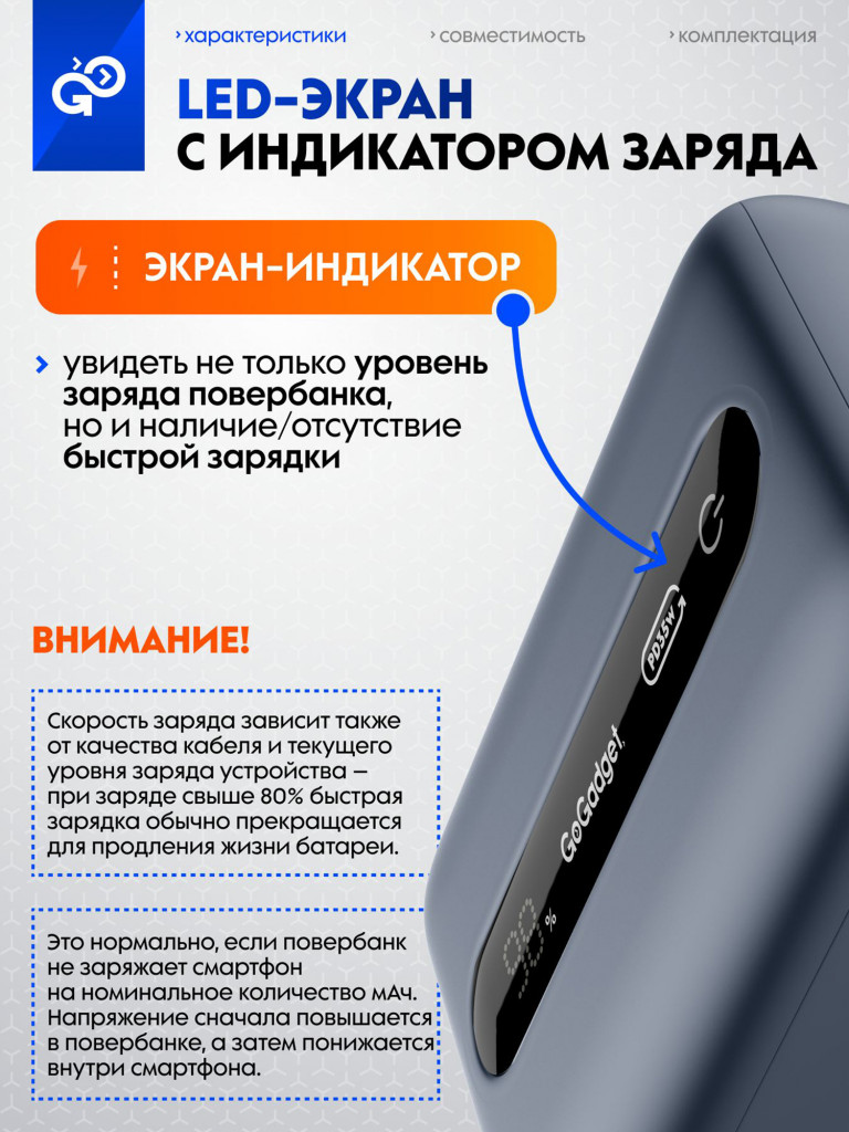 Повербанк GoGadget Boost 10 Plus, 10000 мАч