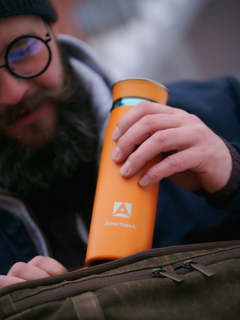 Термокружка Арктика 715 с ситечком 420 мл, оранжевая