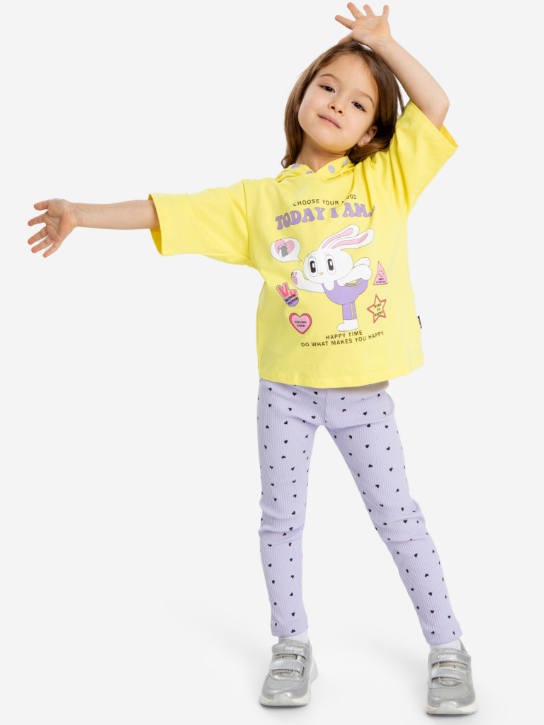 Футболка с капюшоном и принтом жёлтая для девочки Button Blue