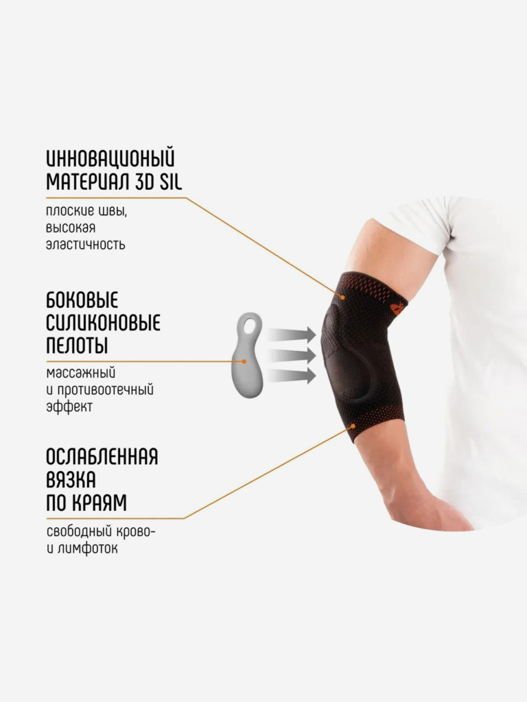 Эластичный ортопедический бандаж на локтевой сустав с силиконовыми вставками, налокотник спортивный ORLIMAN налокотник локтевой ортез при эпикондилите, артрите, артрозе, бурсите Испания 9301