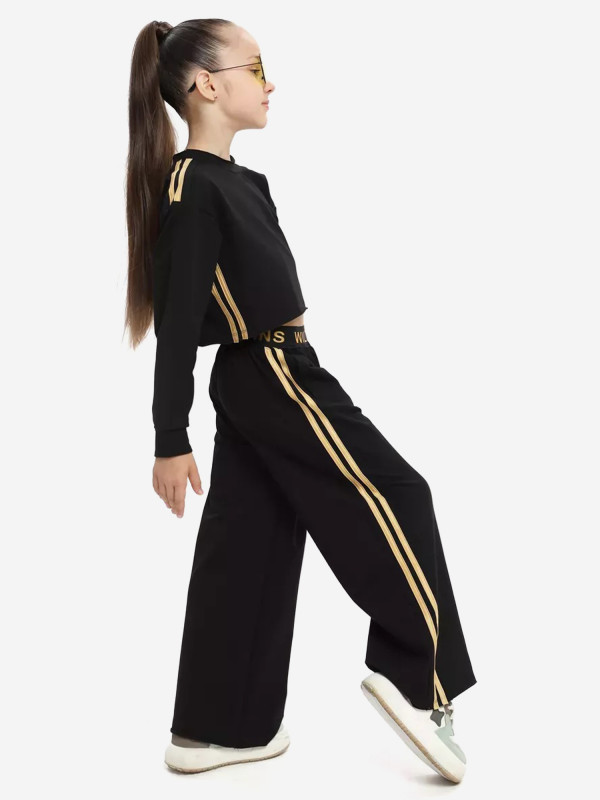 Костюм летний с брюками палаццо для девочки WILDWINS Черный цвет — купить за 4394 руб. со скидкой 63 %, отзывы в интернет-магазине Спортмастер