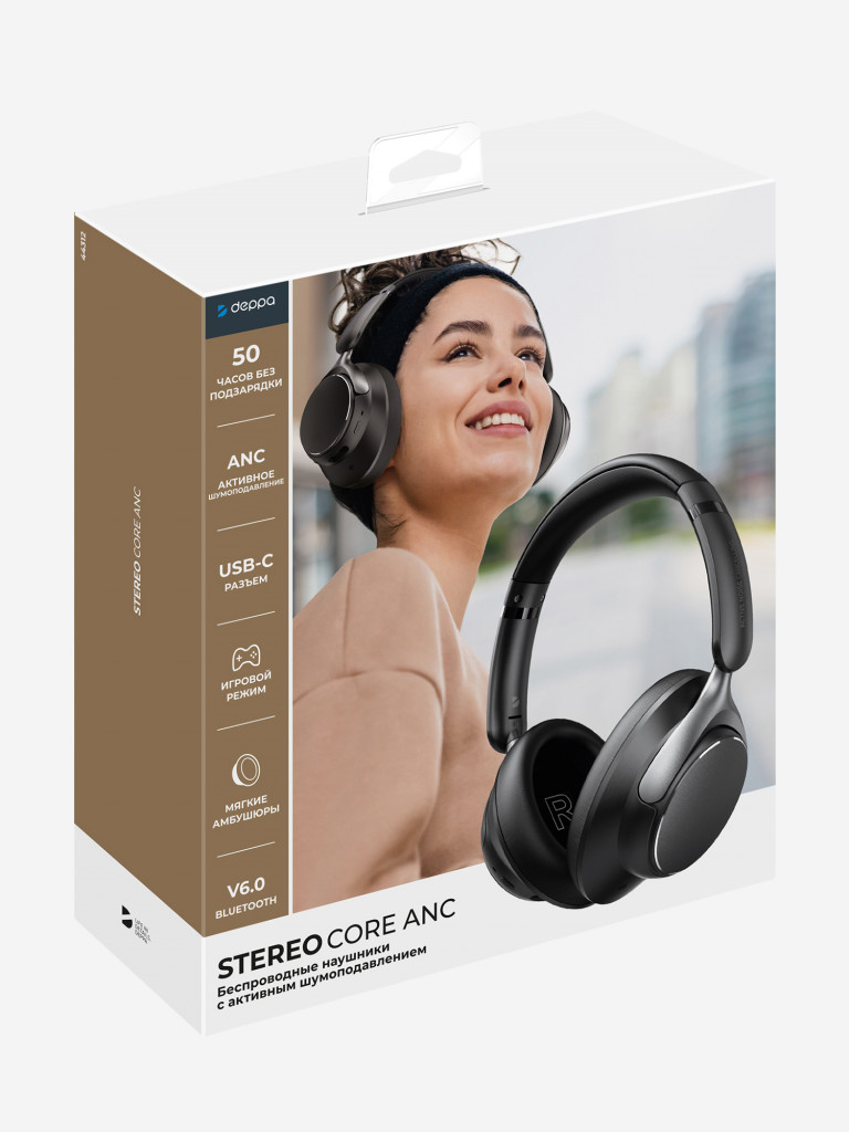 Беспроводные накладные наушники Stereo Core ANC, шумоподавление, bluetooth 6.0, 400 мАч