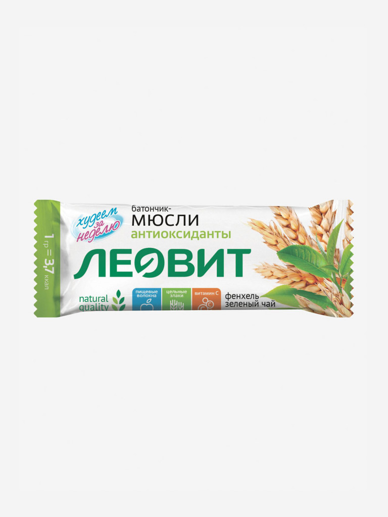 Батончик мюсли ЛЕОВИТ С фенхелем и зеленым чаем. Упаковка 26шт. по 30г.