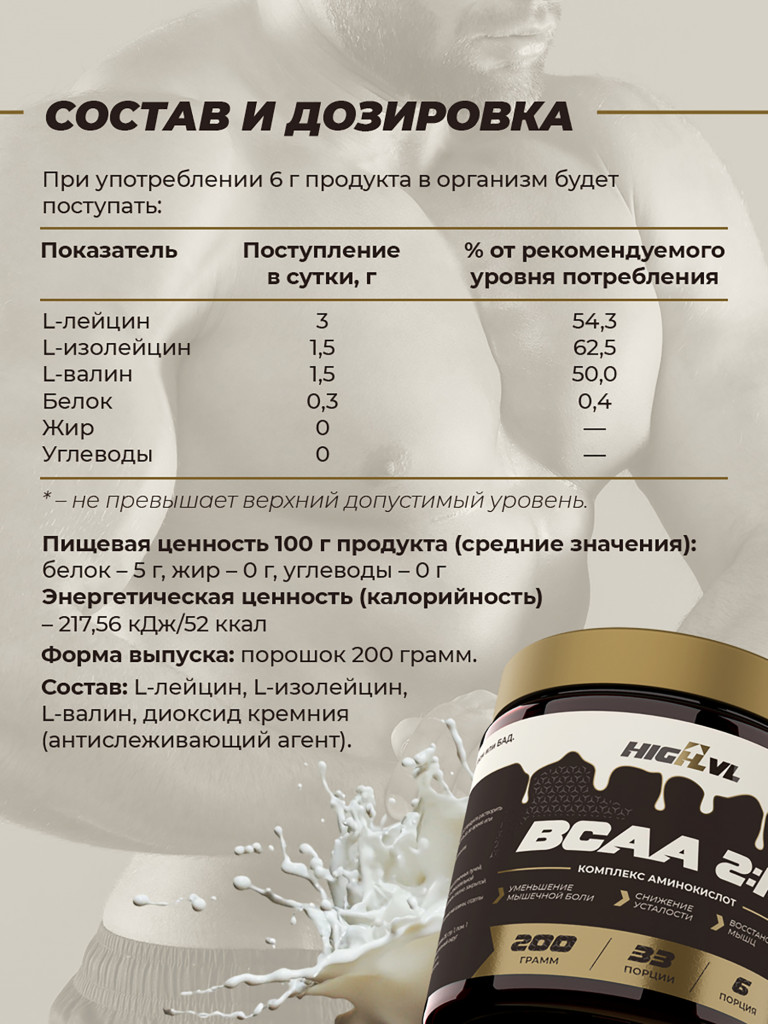 Аминокислоты ВСАА 2:1:1, HIGHLVL, 200 г
