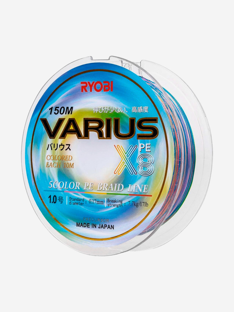 Шнур плетеный для рыбалки Ryobi VARIUS PE8X, 150м, 0,165мм, 7,7кг, мультиколор