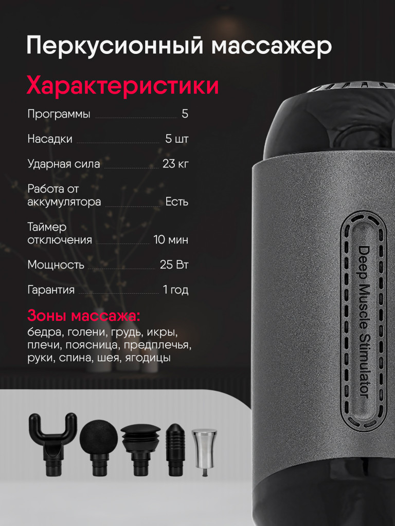 Массажер перкуссионный электрический для всего тела Ergonova MaxBurn GUN Pro антицеллюлитный