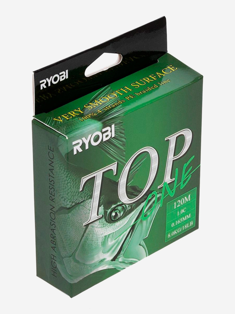 Шнур плетеный для рыбалки Ryobi TOP PE4X, 120м, 0,165мм, 8кг, темно-зеленый