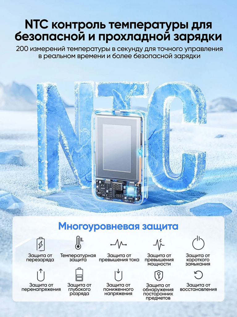 Внешний аккумулятор UGREEN PB526 (75161B) 20W Power Bank 10000mAh USB-C&USB-A with Built-in Cable USB-C