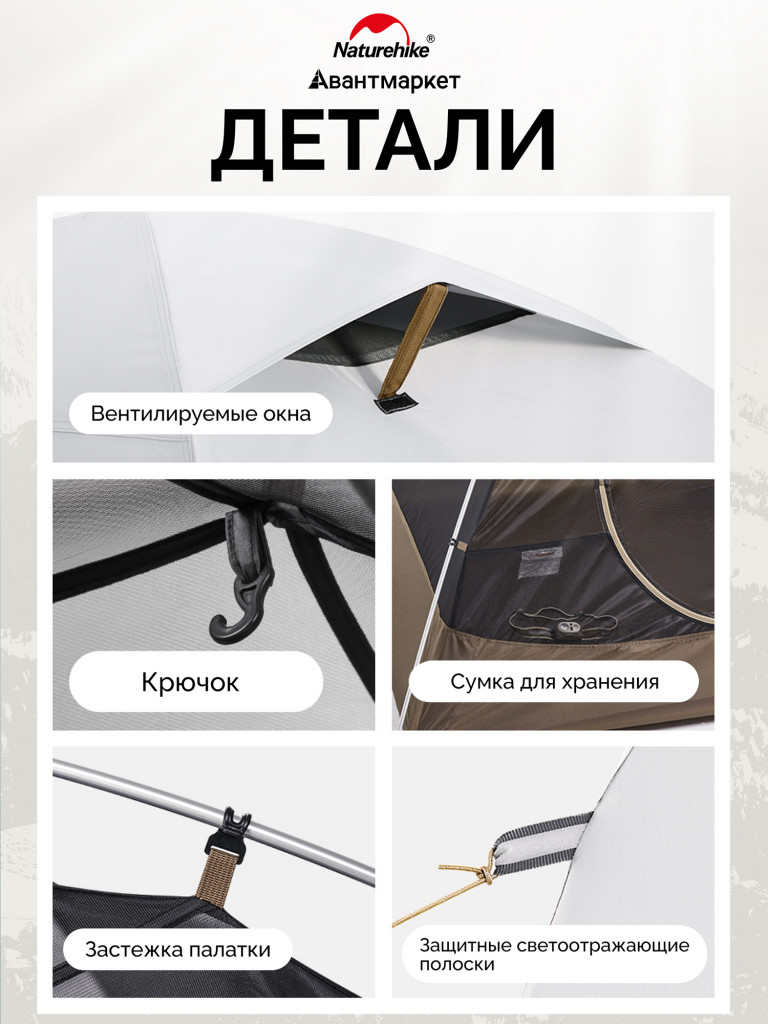 Палатка Naturehike Cloud-Creek CNK2300ZP024, двухместная, Vinyl Edition, белый