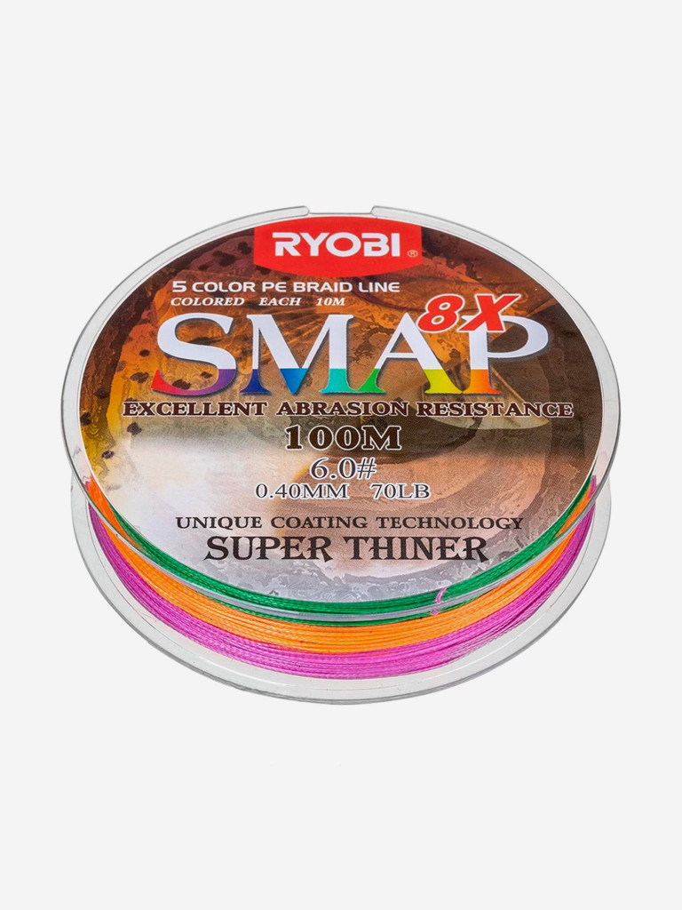 Шнур плетеный для рыбалки Ryobi SMAP PE8X, 100м, 0,405мм, 32кг, мультиколор