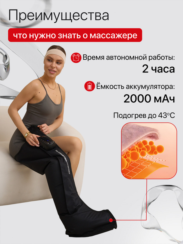 Массажер для ног HavenHome с встроенным блоком питания, лимфодренажный с подогревом в стопах