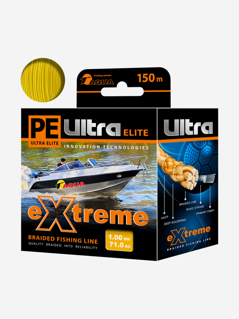 Плетеный шнур для рыбалки AQUA PE ULTRA EXTREME 1,00mm (цвет желтый) 150m