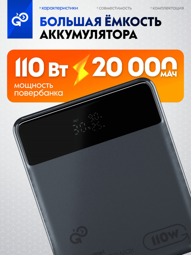 Повербанк GoGadget Boost 20 Pro Max, 20000 мАч