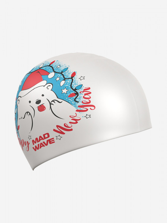 Силиконовая шапочка Mad Wave Happy New Year, White