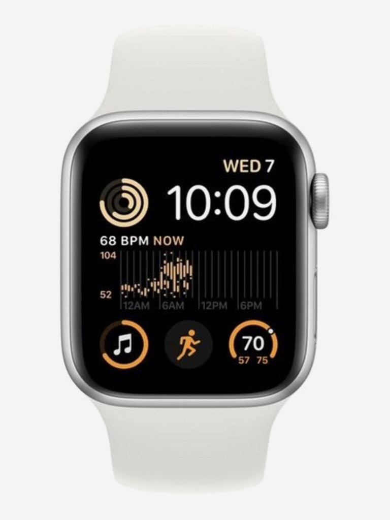 Часы Apple Watch SE GPS, алюминевый корпус серебрянного цвета, спортивный  ремешок белого цвета 40 мм размер L серебрянный/белый цвет — купить за  34990 руб. со скидкой 5 %, отзывы в интернет-магазине Спортмастер