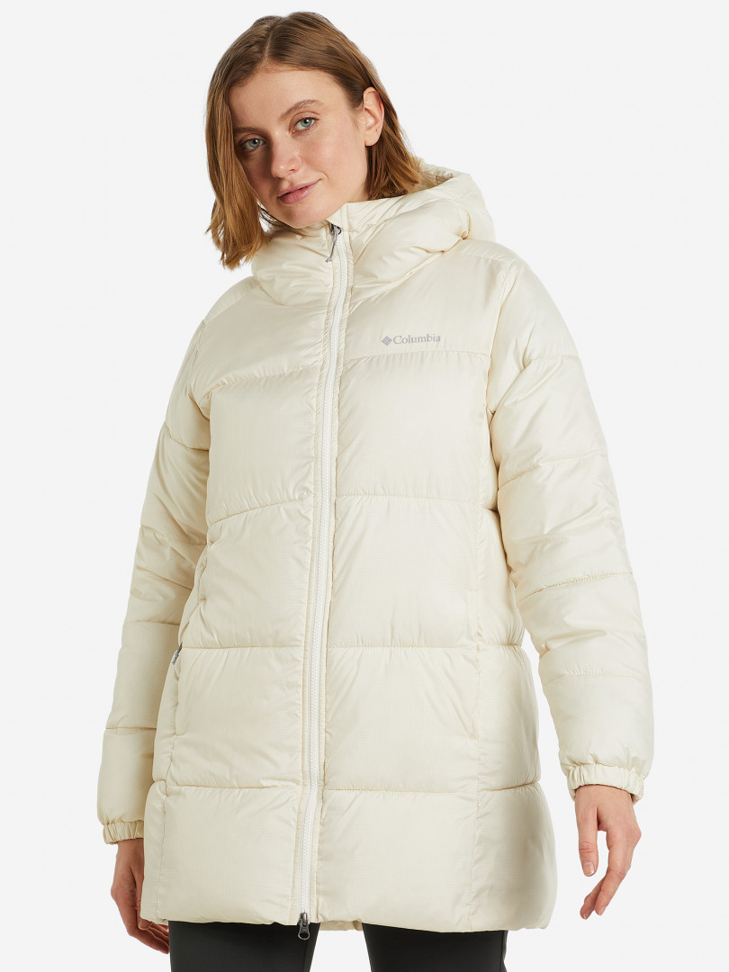 фото Куртка утепленная женская columbia puffect mid hooded jacket, бежевый