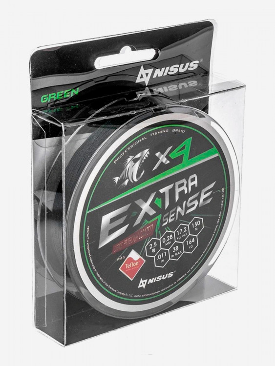 Шнур плетеный для рыбалки Helios Extrasense X4 PE, 150м, 0,28мм, 17,2кг, зеленый