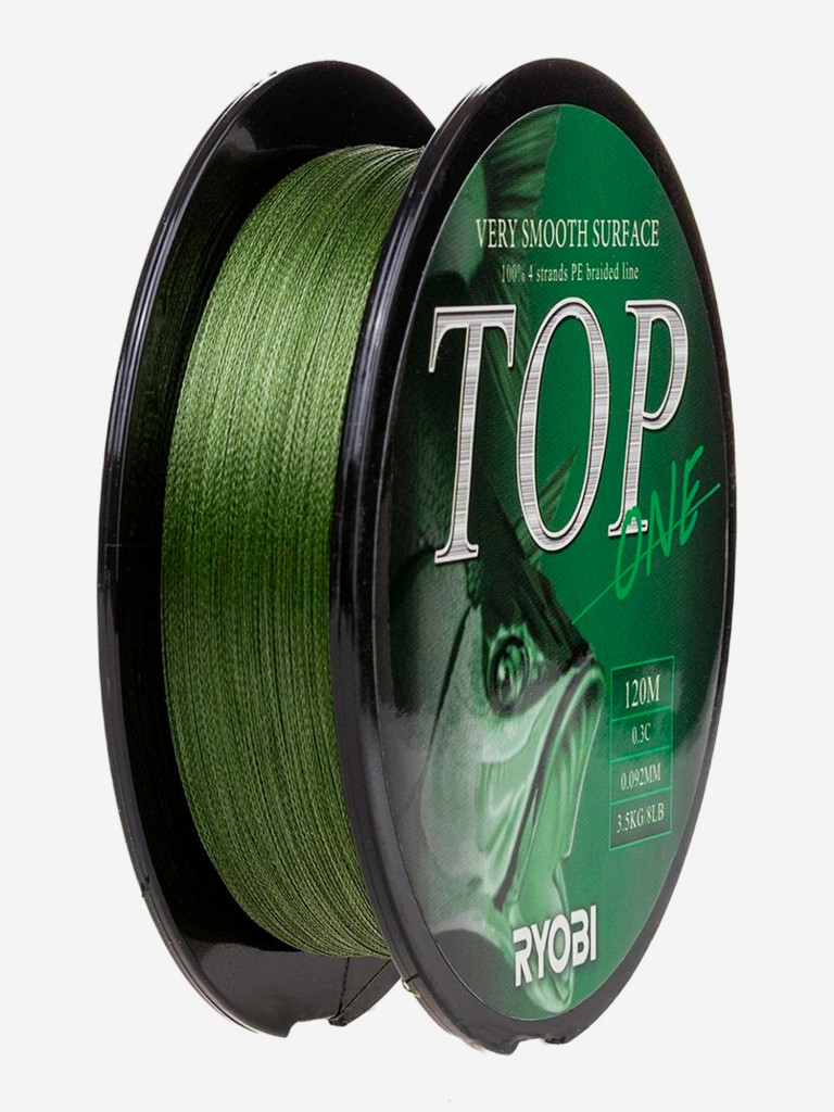 Шнур плетеный для рыбалки Ryobi TOP PE4X, 120м, 0,092мм, 3,5кг, темно-зеленый