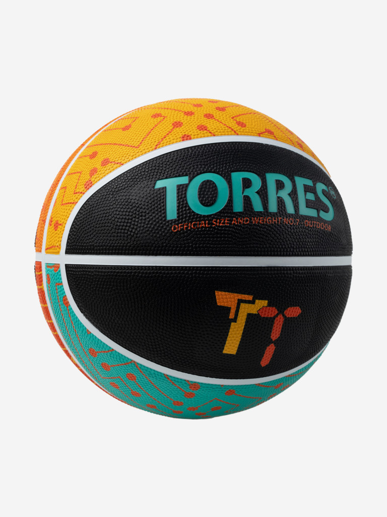 Мяч баскетбольный TORRES TT, B023157, р.7, резина, нейлон. корд, бут. кам., черный-мультиколор