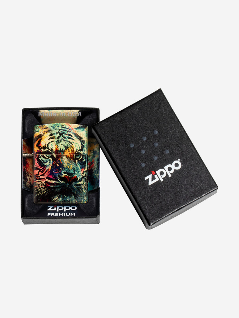 Зажигалка бензиновая ветроустойчивая Zippo Painted Tiger Design 540 Tumbled Brass