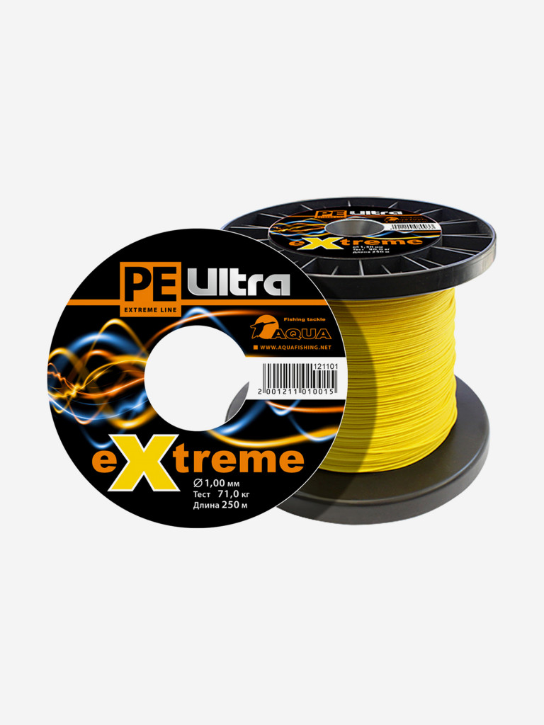 Плетеный шнур для рыбалки AQUA PE ULTRA EXTREME 1,00mm (цвет желтый) 250m
