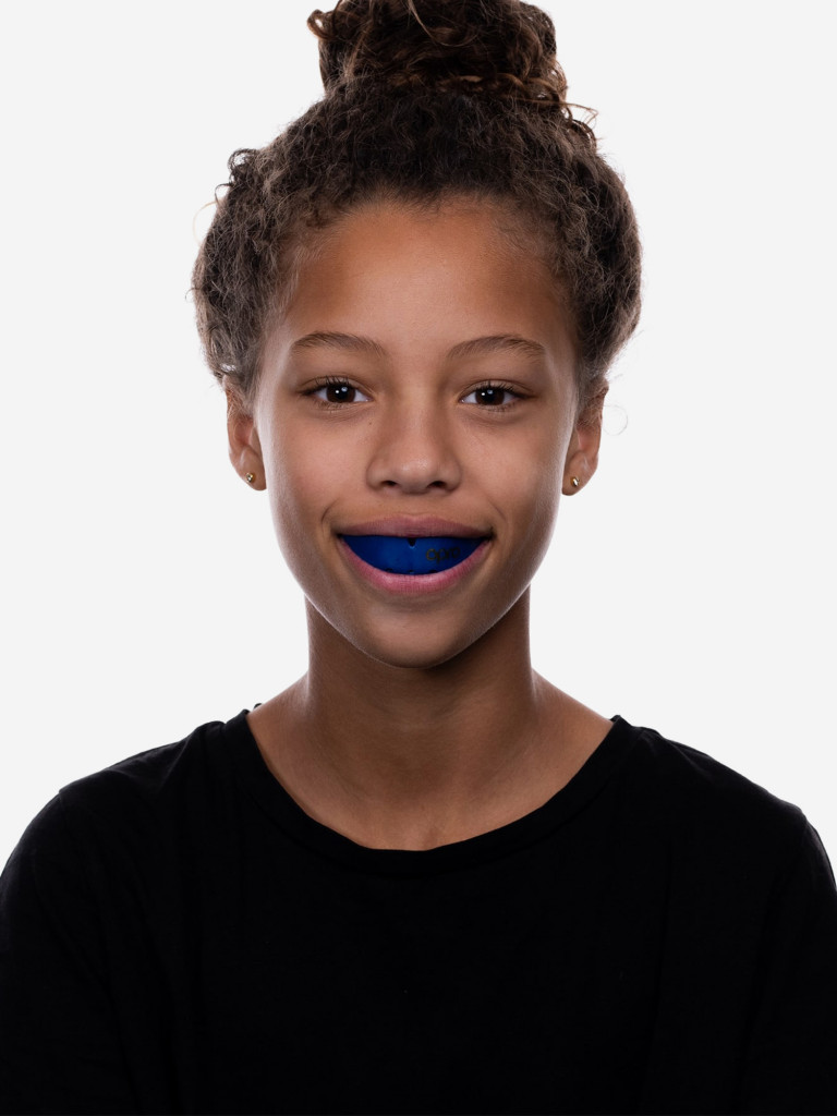 Боксерская капа для брекетов взрослая, спортивная, защитная для зубов OPRO Self-Fit Gold Braces - Blue/Pearl