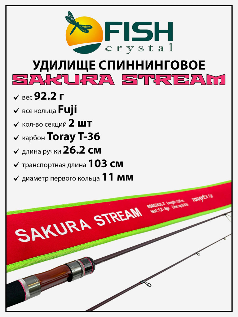 Удилище спиннинговое Sakura Stream, 2 секции, длина 1.95 м, тест 1.2-6 г Carbon Torayca, кольца FUJI (7+1)