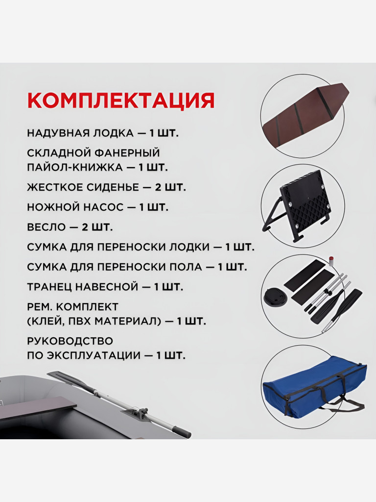 Лодка ПВХ YUKONA 300 GT под мотор двухместная надувная гребная для рыбалки со складным пайолом, серая