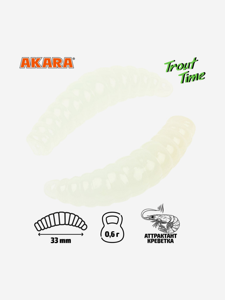 Силиконовая приманка Akara Trout Time MAGGOT 1,3 Shrimp 12 (24 шт.)