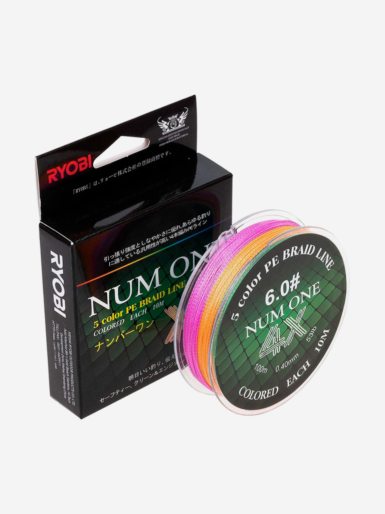 Шнур плетеный для рыбалки Ryobi NUM ONE PE4X, 100м, 0,405мм, 24кг, мультиколор