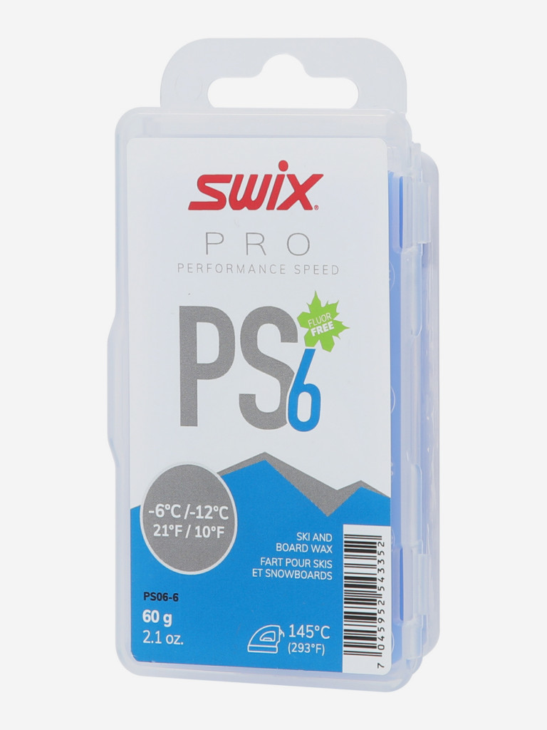 Мазь скольжения твердая Swix PS6 Blue, -6°C/-12°C, 60 г