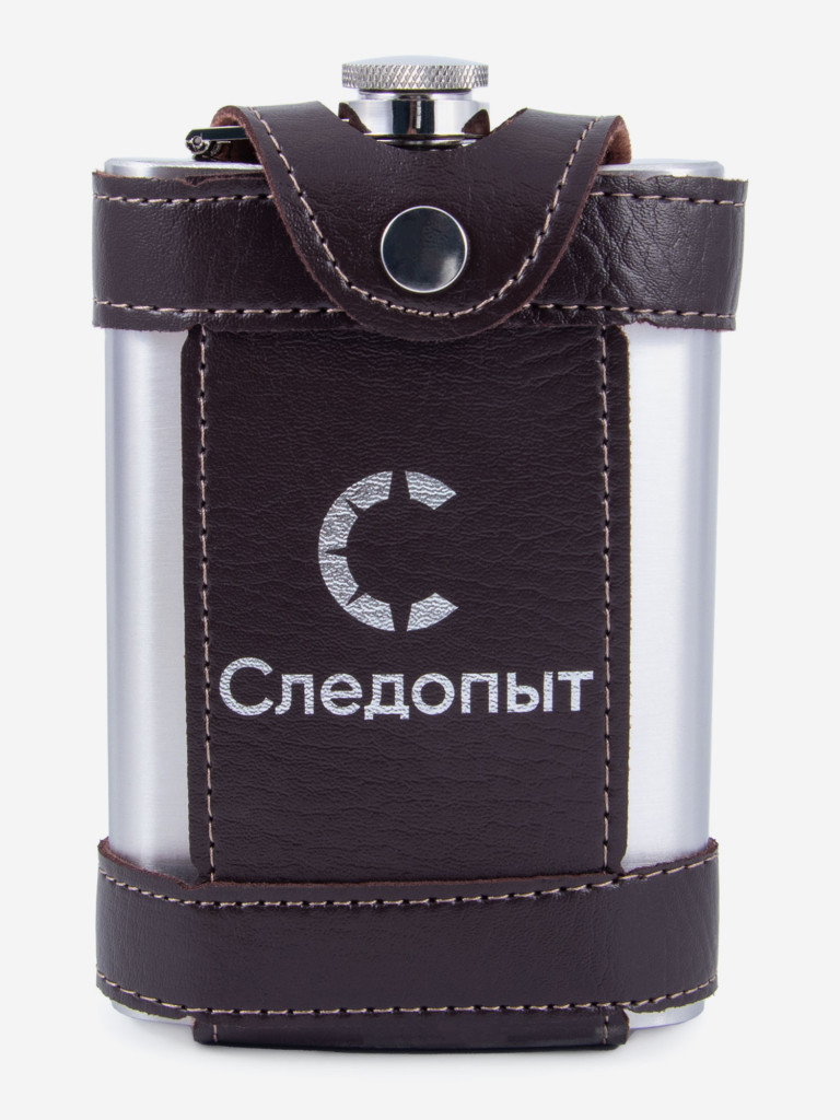 Фляжка Следопыт - Flage в кожанном чехле с тиснением, 260 мл.