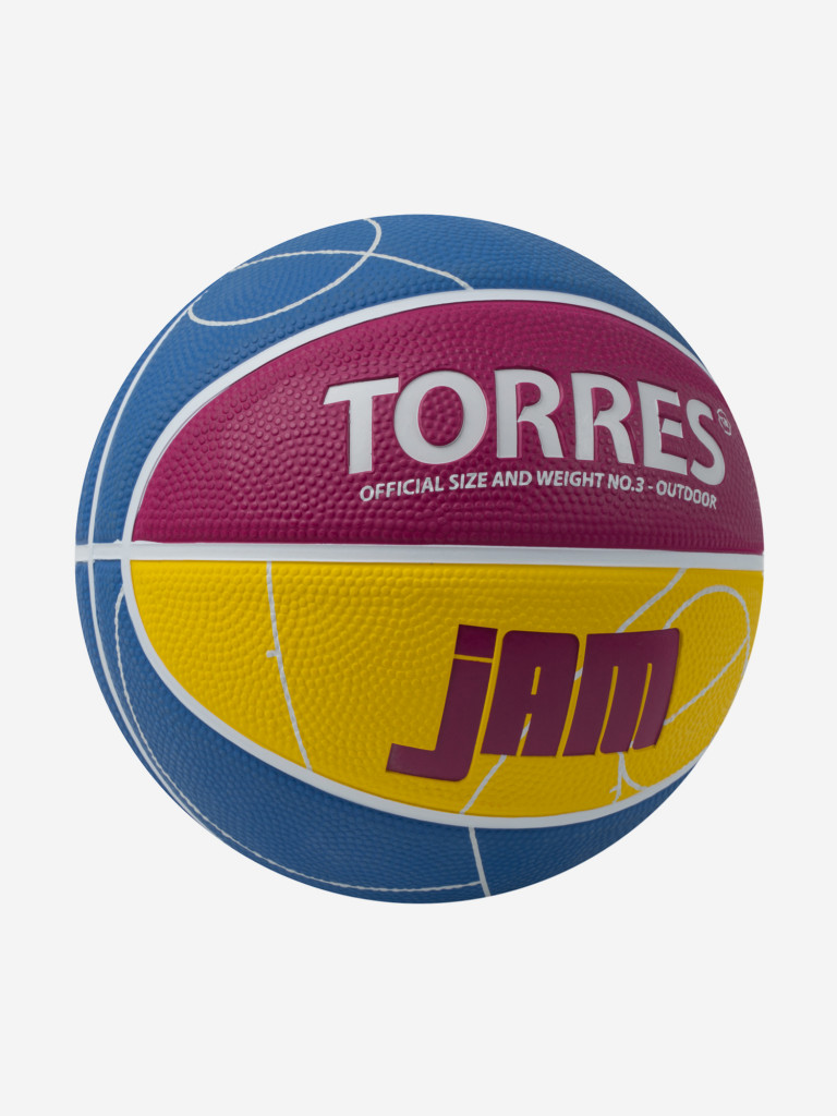 Мяч баскетбольный TORRES Jam, B023123, р.3, резина, нейлон. корд, бут. кам., син-желто-малиновый