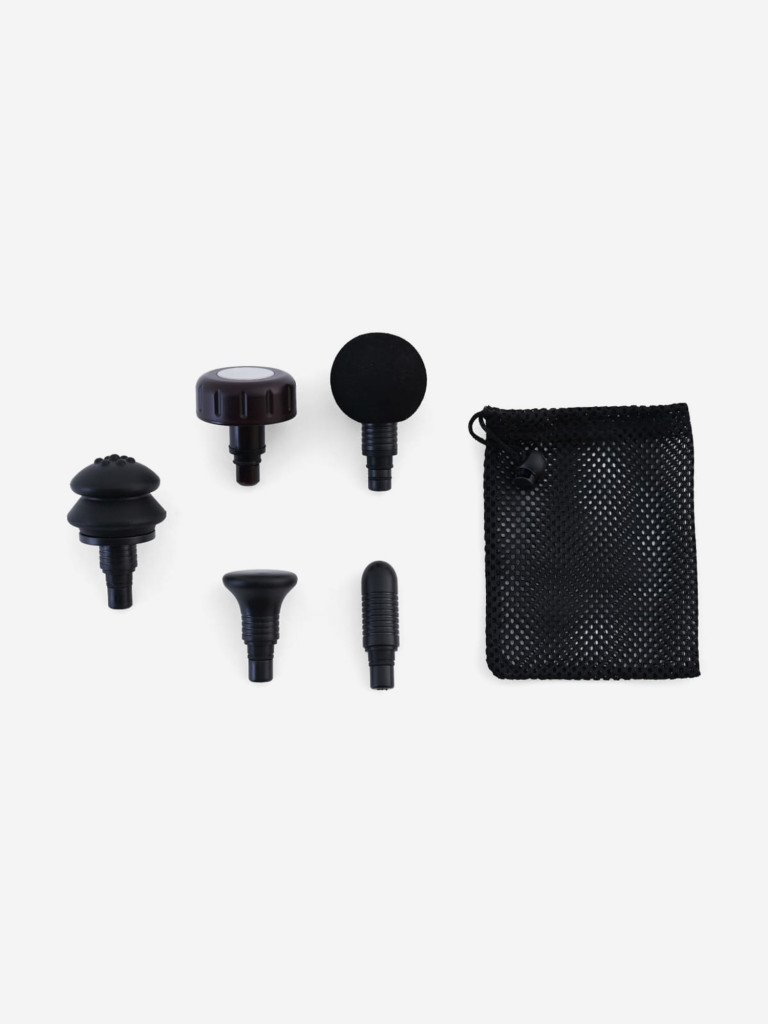 Перкуссионный массажер для тела GESS Revolver Plus, массажный пистолет, ударный, 5 насадок, уникальная насадка с прогревом