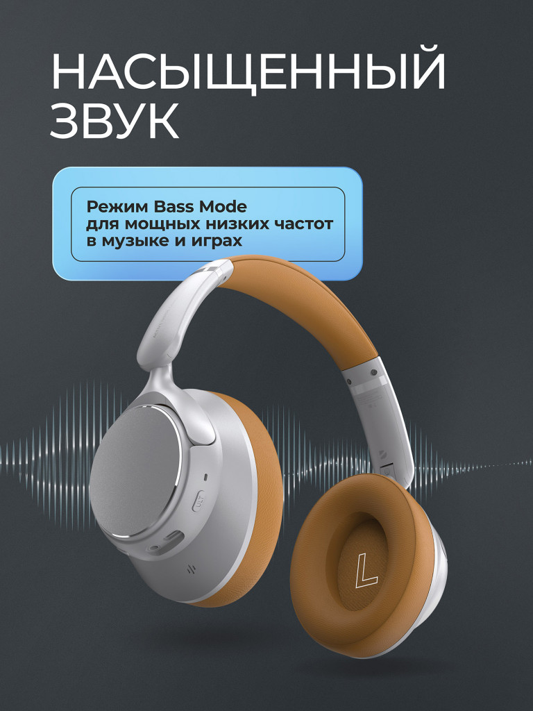 Беспроводные накладные наушники Stereo Core ANC, шумоподавление, bluetooth 6.0, 400 мАч