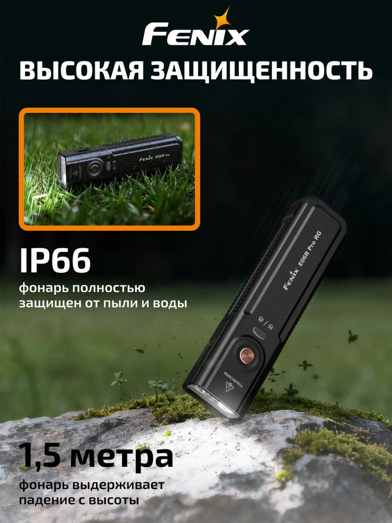 Фонарь Fenix многофункциональный E06R Pro RG зеленый 1600 люмен