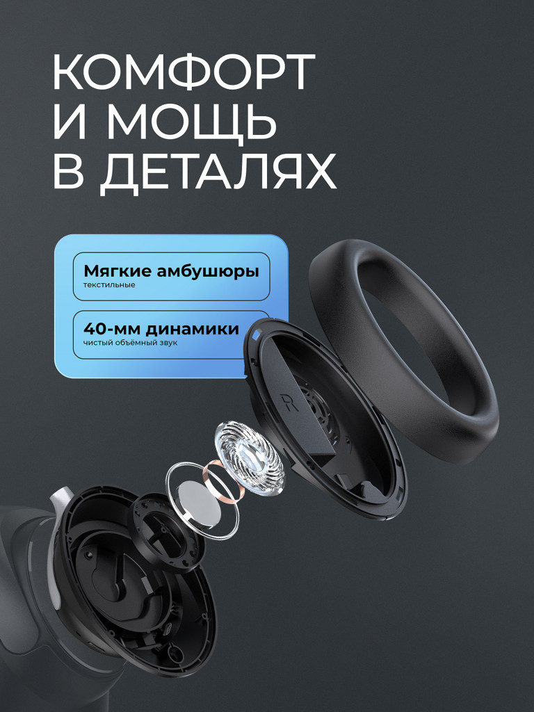 Беспроводные накладные наушники Stereo Core ANC, шумоподавление, bluetooth 6.0, 400 мАч