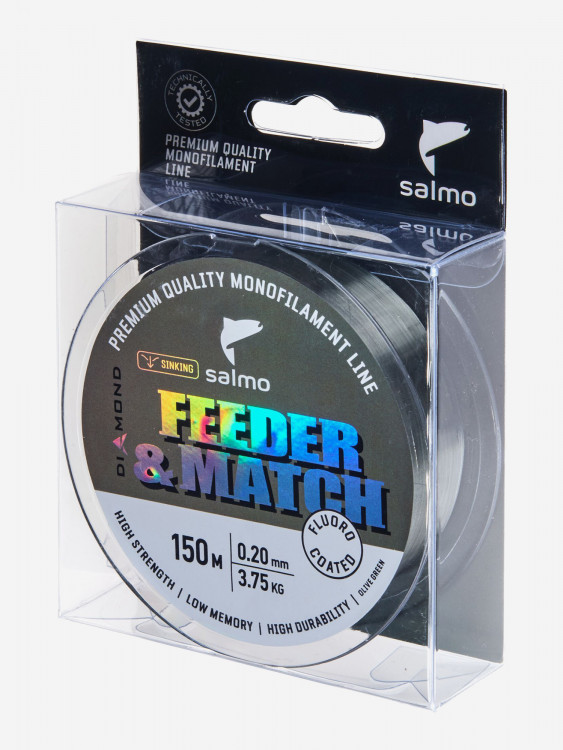 Леска флюорокарбон для летней рыбалки Salmo Diamond FEEDER & MATCH FLUORO COATED Olive Green длина 150 м, диаметр 0,20 мм